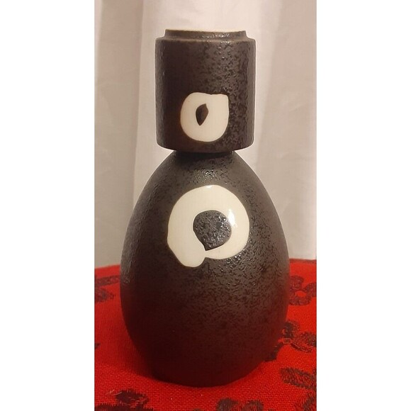 Sake Set for One, Black with White, Salt Glaze (Orangepeel Texture) MCI Japan - Picture 2 of 7